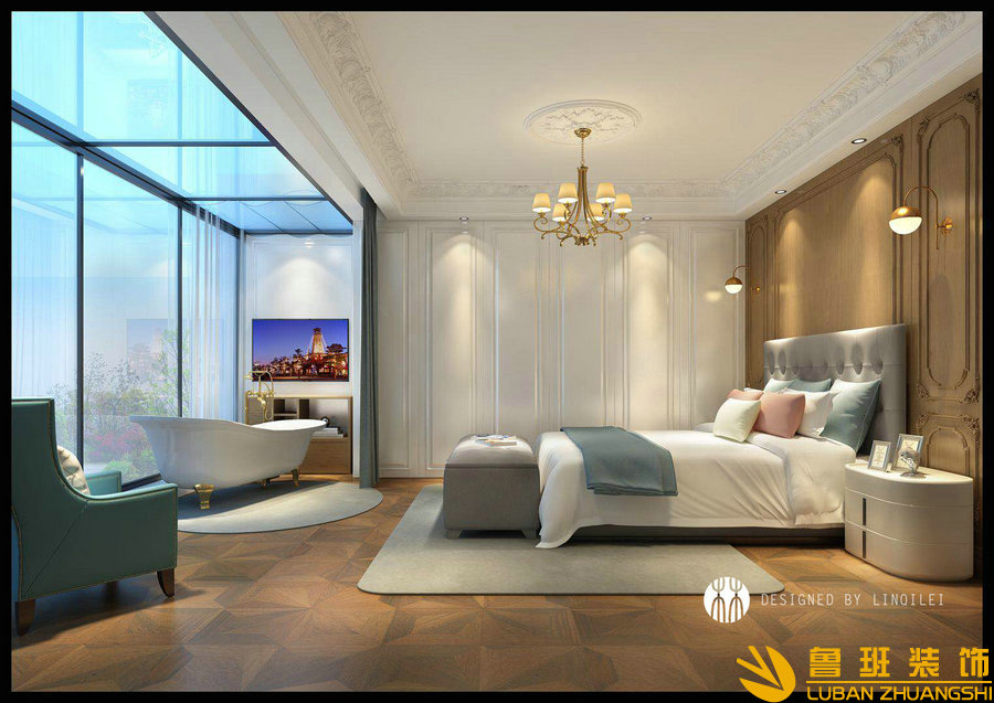 彩叠园450平现代别墅装修设计卧室