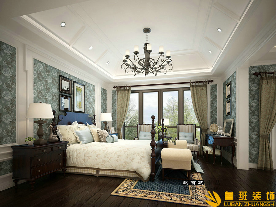 远大林语城420美式别墅设计装修卧室